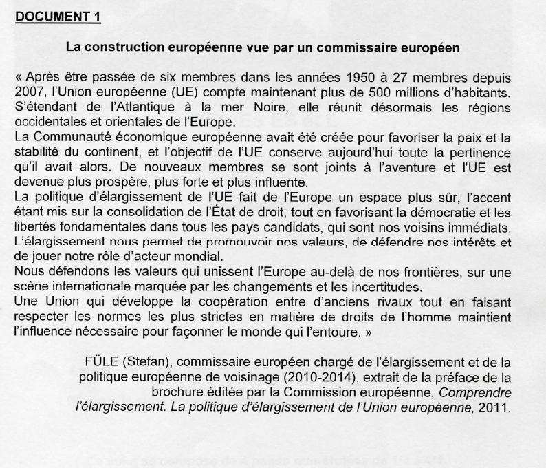BAC 2015 HG Niamey centres etrangers série ES&L Deuxième partie Document 1